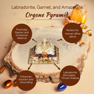 Labradorite, Garnet, and Amazonite Orgone Pyramid