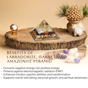 Labradorite, Garnet, and Amazonite Orgone Pyramid