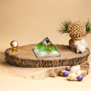 Selenite and Green Onyx Orgone Crystal Pyramid