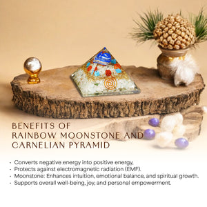 Rainbow Moonstone and Carnelian Orgone Crystal Pyramid