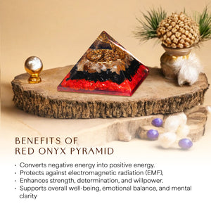 Red Onyx, Black Tourmaline, and Selenite Orgone Pyramid