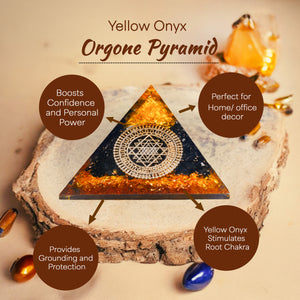 Yellow Onyx and Black Tourmaline Orgone Crystal Pyramid