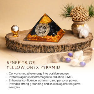 Yellow Onyx and Black Tourmaline Orgone Crystal Pyramid