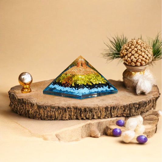 Turquoise, Black Tourmaline, and Green Onyx Orgone Pyramid