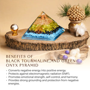 Turquoise, Black Tourmaline, and Green Onyx Orgone Pyramid