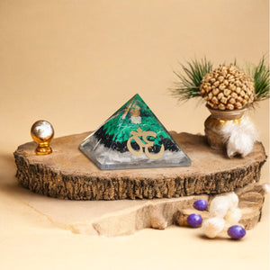 Selenite, Black Tourmaline, and Malachite Orgone Pyramid