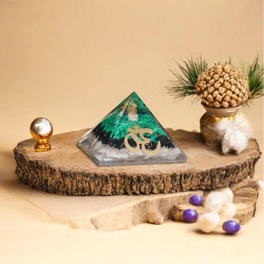 Selenite, Black Tourmaline, and Malachite Orgone Pyramid