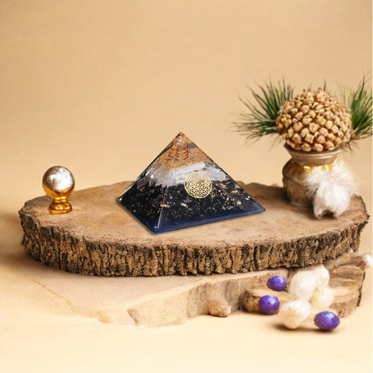 Black Tourmaline and selenite Orgone Crystal Pyramid