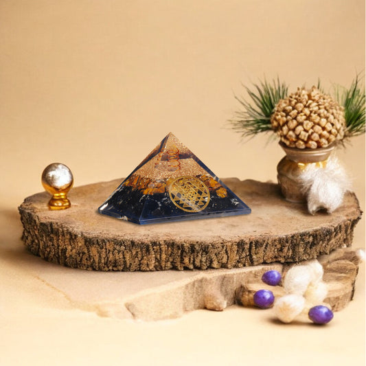 Black Tourmaline & Tiger Eye Healing Crystal Pyramid