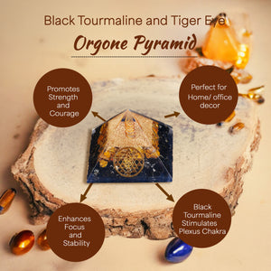 Black Tourmaline & Tiger Eye Healing Crystal Pyramid