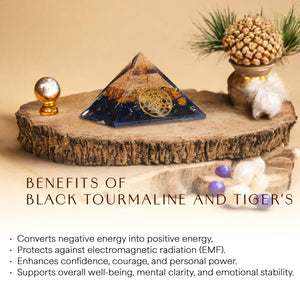 Black Tourmaline & Tiger Eye Healing Crystal Pyramid