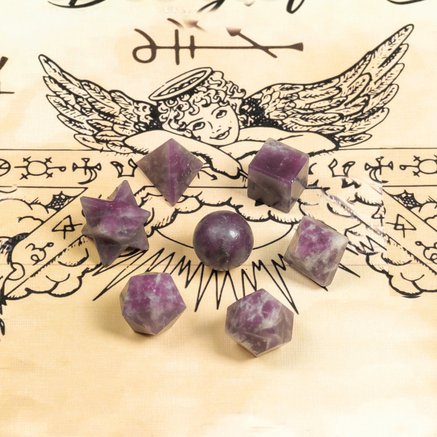 Lepidolite Crystal Sacred Geometric Set