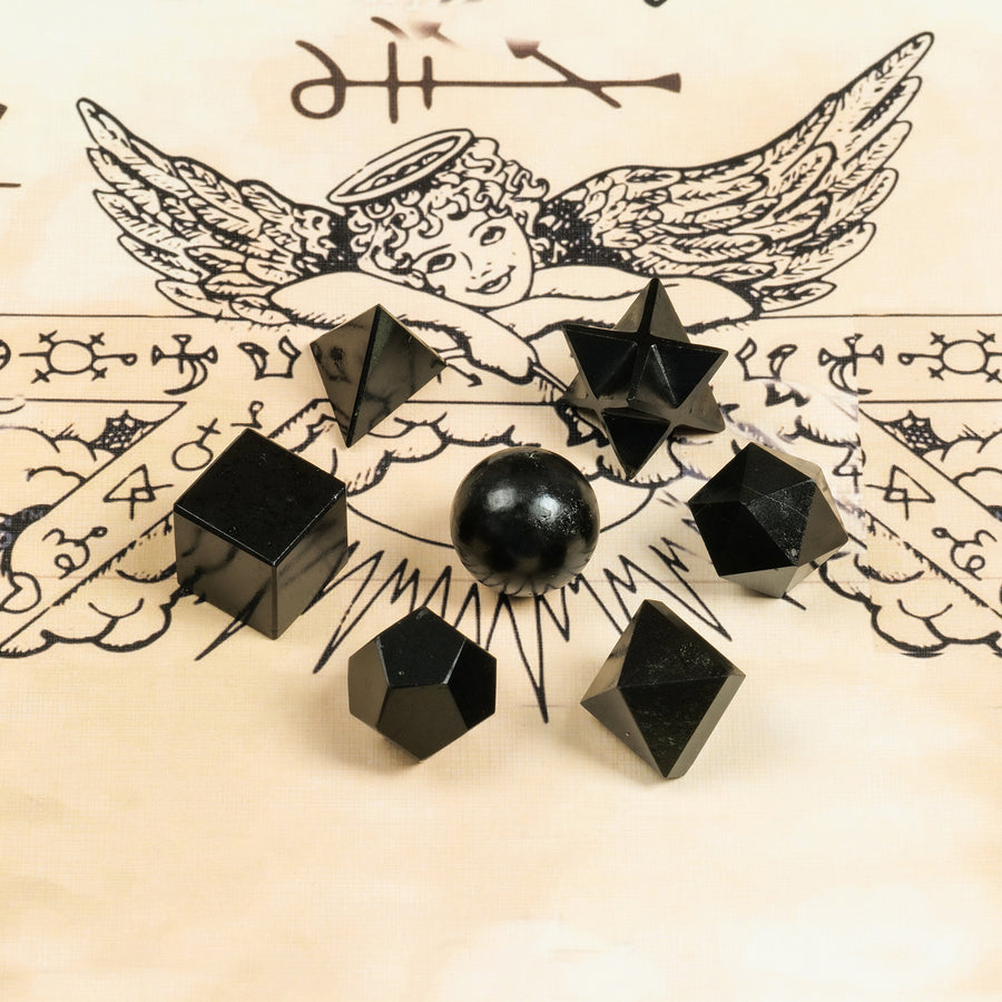 Black Tourmaline Handcrafted Sacred Geometric Set