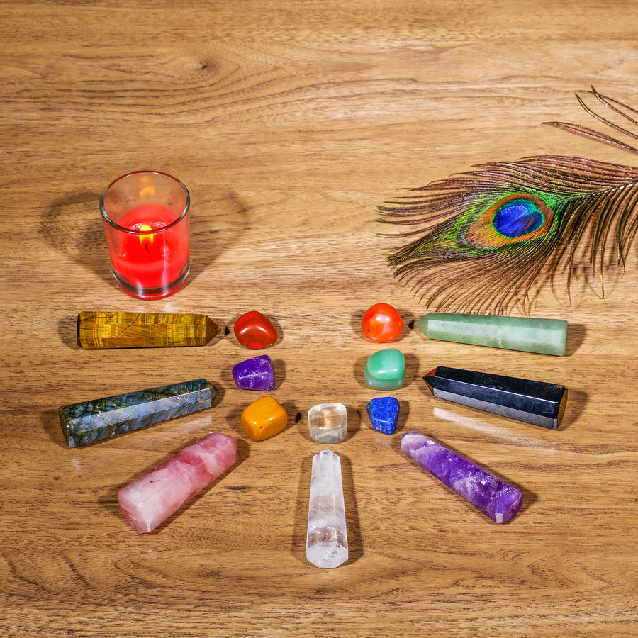 Healing Crystal Tumbled Stones and Wand Ensemble