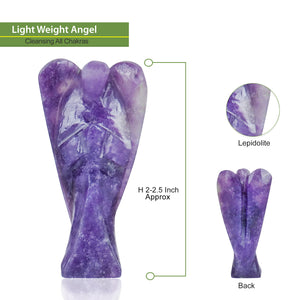 Lepidolite Angel Figurine - Natural Healing Crystal Stone Statue