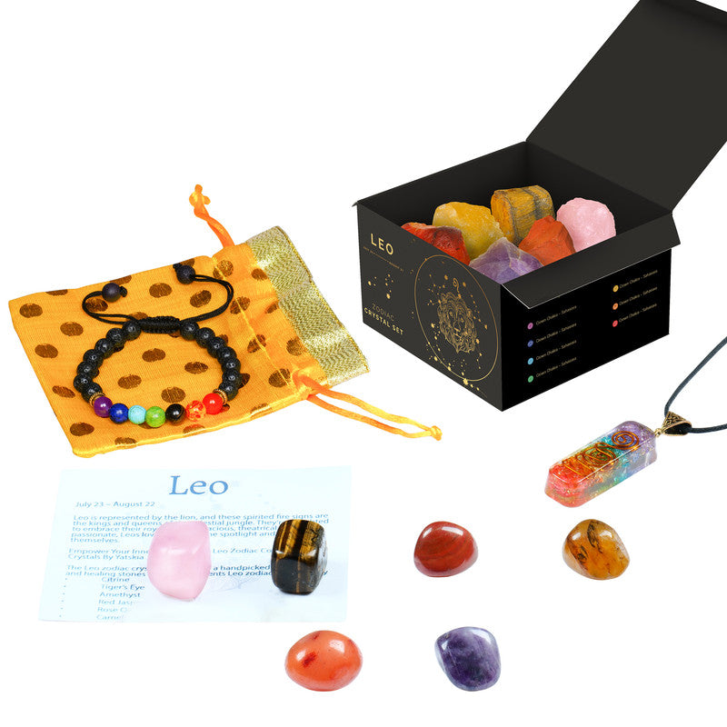 Leo Zodiac Crystal Kit Gifts for Women/Men, Good Luck Birthstone