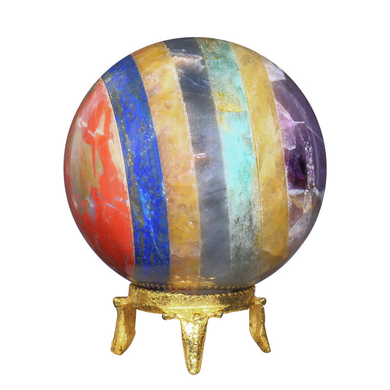 Seven Chakra Feng Shui Crystal Ball Gemstone Spheres With Stand For Meditation
