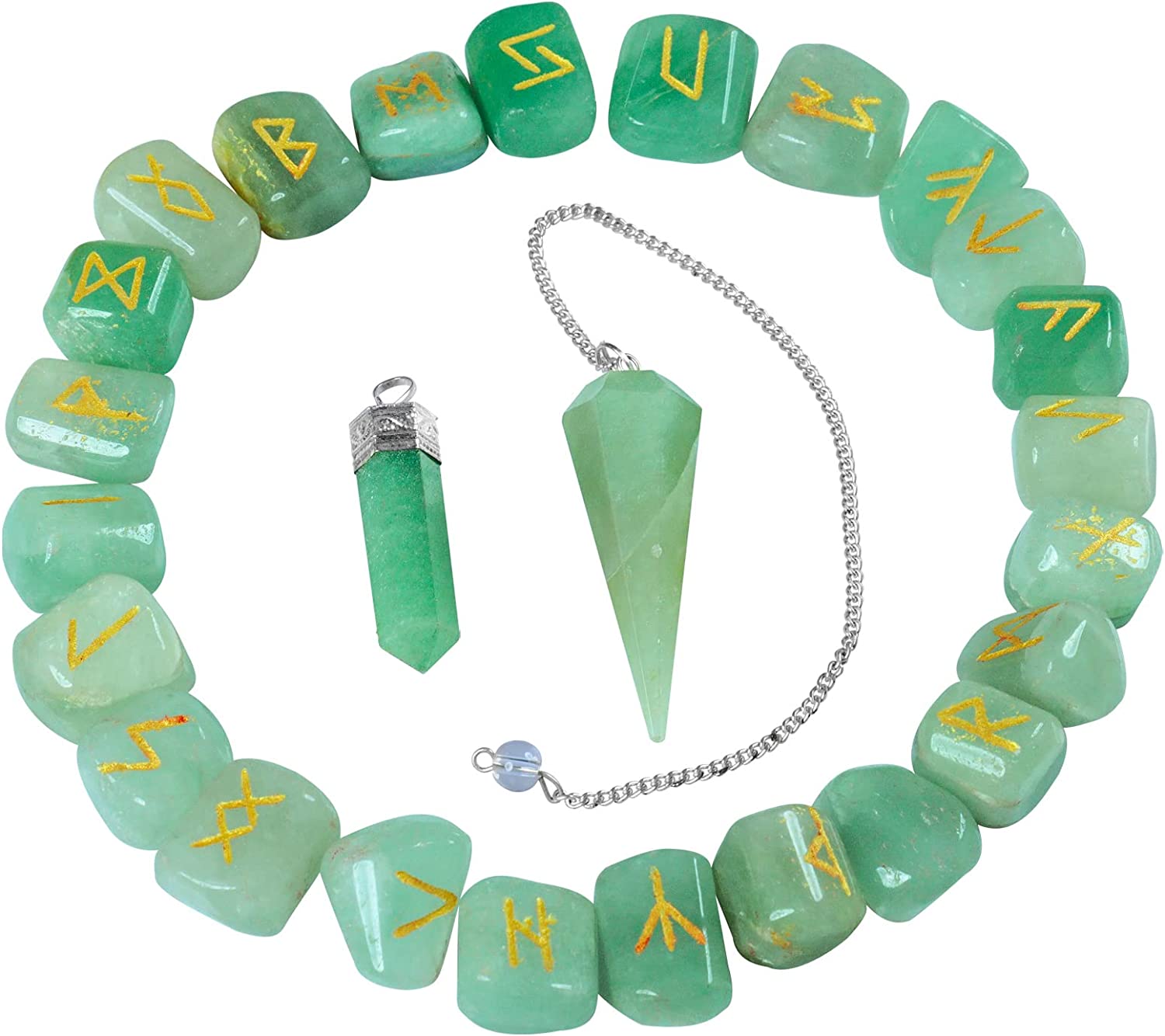 Green Jade Set Rune - Elder Futhark Rune Set - Dark Magic Stone