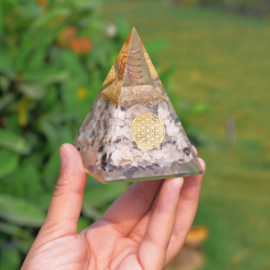 Rainbow Moonstone Handmade Orgone Pyramid For Emf Protection