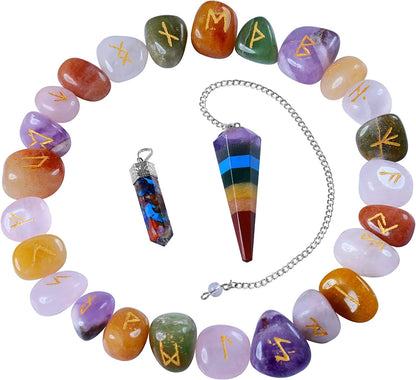 Mix Chakra Crystal Rune Stone - Futhark Rune Set - Stone With Engraving