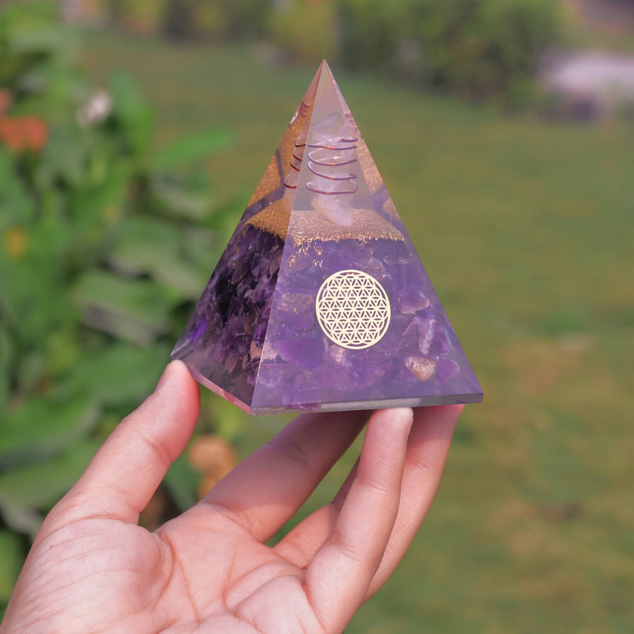 Amethyst Orgonite Orgone Energy Pyramid - Healing Crystal Pyramid For MeditationAmethyst Orgonite Orgone Energy Pyramid - Healing Crystal Pyramid For Meditation