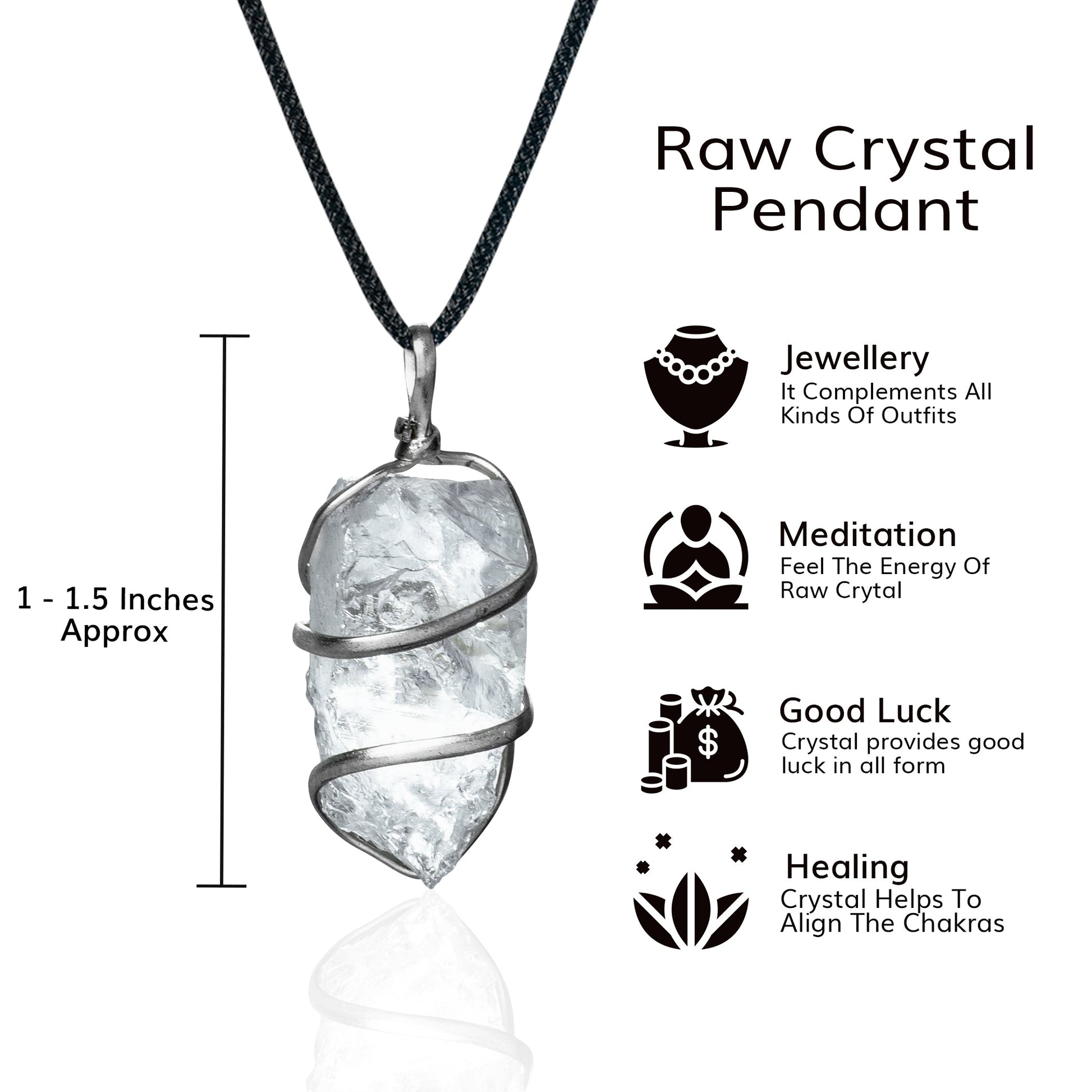 Clear Quartz Crystal Pendant - Raw Clear Quartz Pendant - Clear Quartz Stone - Size 1-1.5 Inches