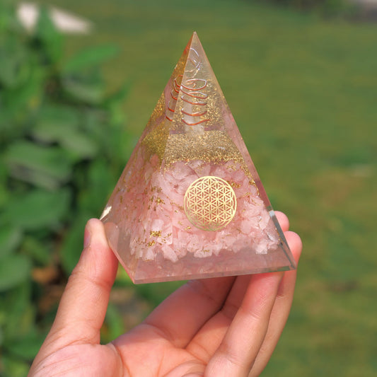 Rose Quartz Orgone Healing Crystal Pyramid For Meditation & Emf Protection