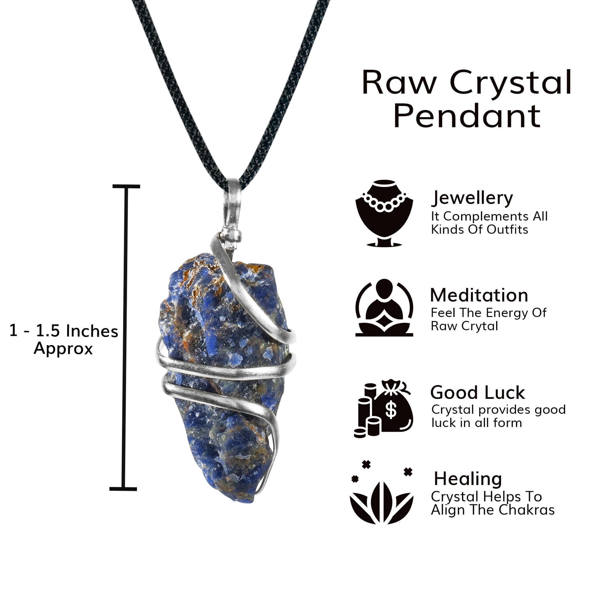 Sodalite Pendant Necklace - Sodalite Healing Crystals - Sodalite Energy - Size 1-1.5 Inches