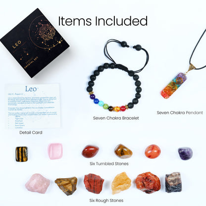 Leo Zodiac Crystal Kit Gifts for Women/Men, Good Luck Birthstone