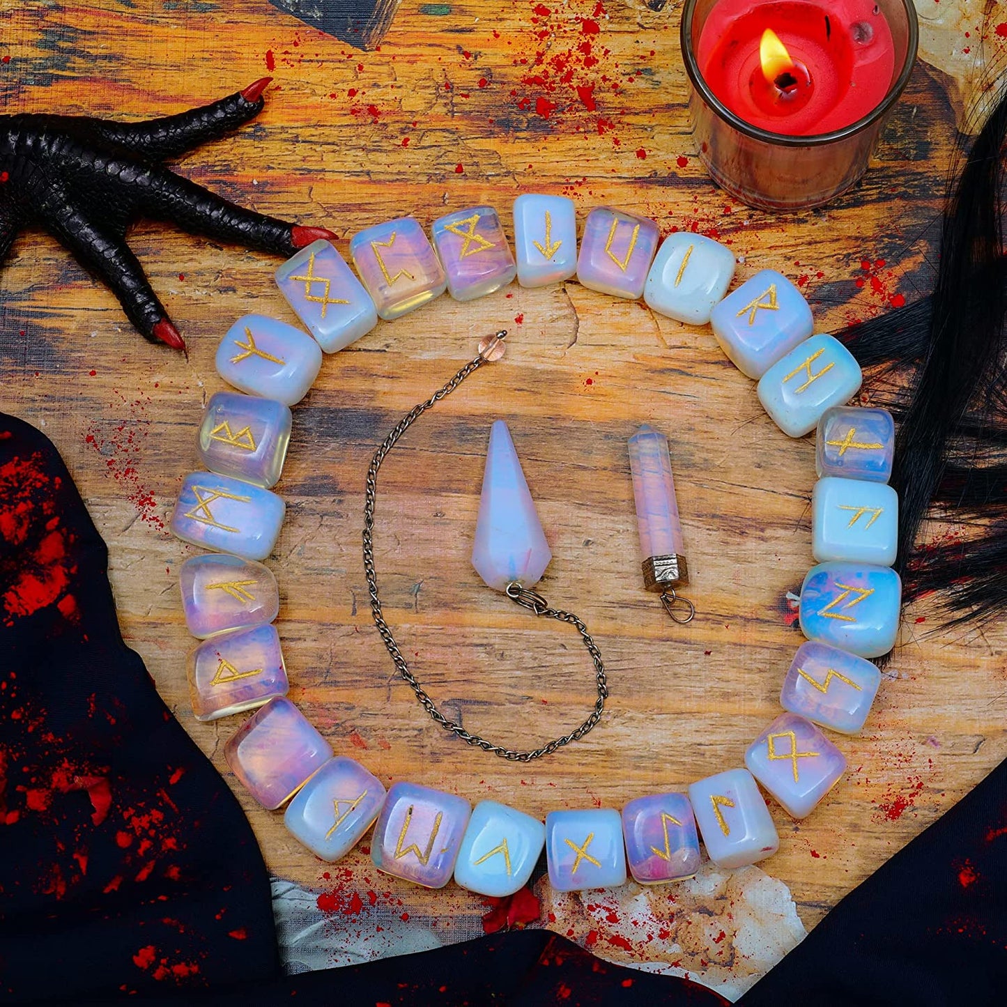 Opalite Rune Set - Engraved Stones - Rune Of Healing - Magic Stone