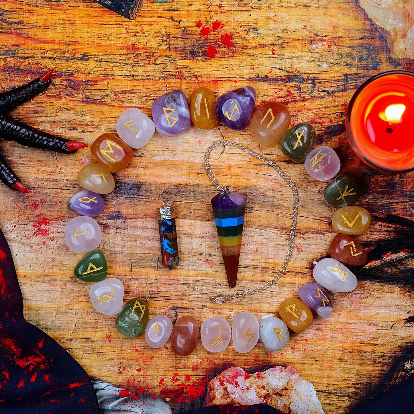 Mix Chakra Crystal Rune Stone - Futhark Rune Set - Stone With Engraving