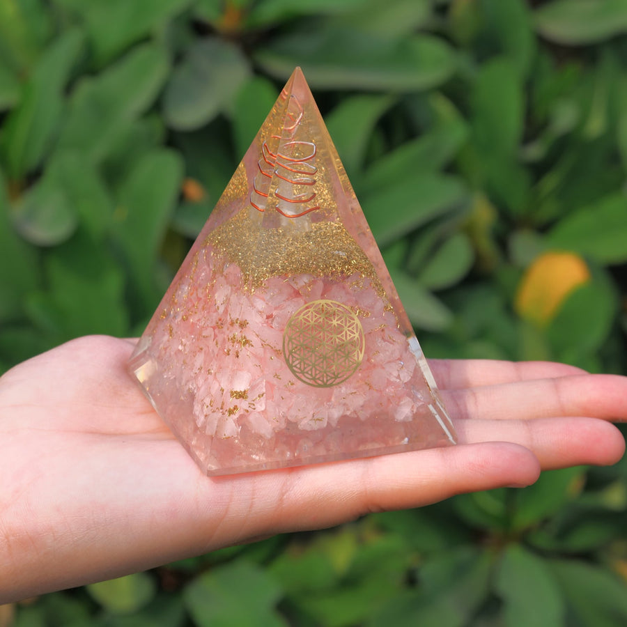 Rose Quartz Orgone Healing Crystal Pyramid For Meditation & Emf Protection
