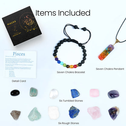 Pisces Crystal & Stone Gifts - Zodiac Kit, Birthstone for Women/Men