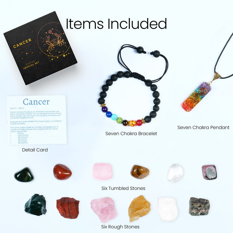 Cancer Zodiac Gift, Birthstone Healing Crystal Kit for Women/ Man