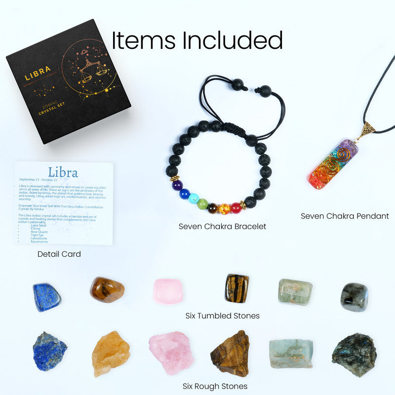 Libra Crystal Kit, Zodiac Healing Stones Gifts for Women/Men