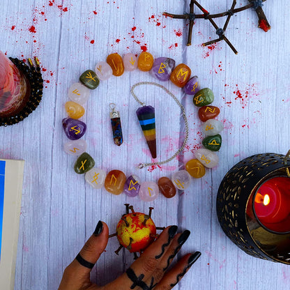 Mix Chakra Crystal Rune Stone - Futhark Rune Set - Stone With Engraving