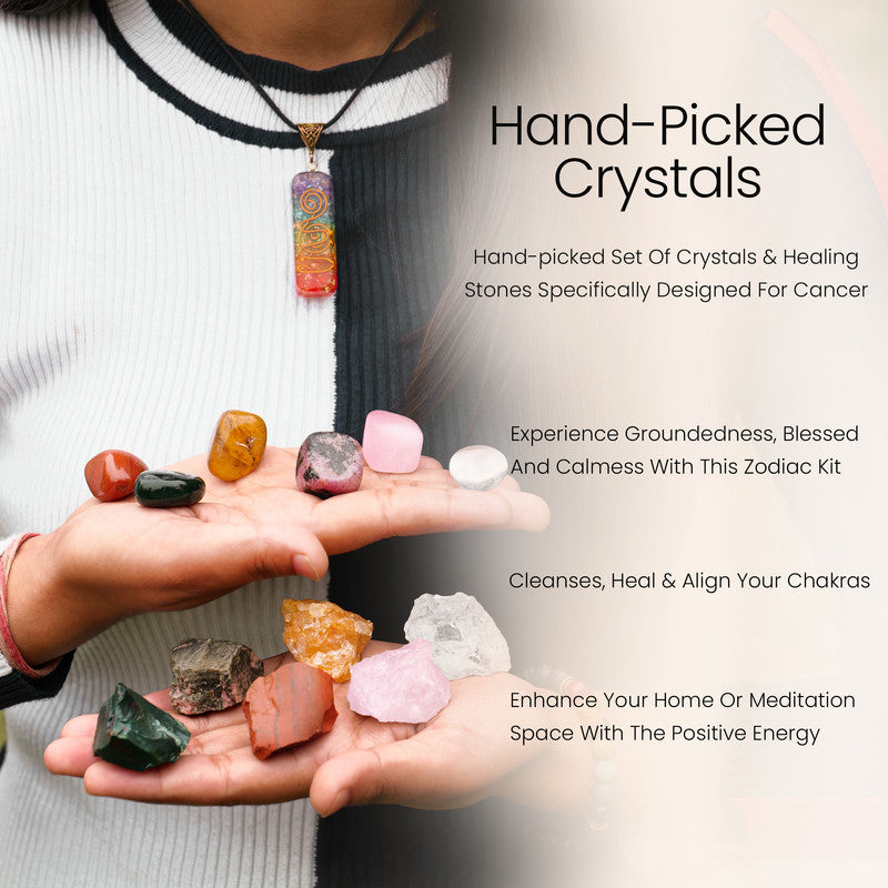 Cancer Zodiac Gift, Birthstone Healing Crystal Kit for Women/ Man