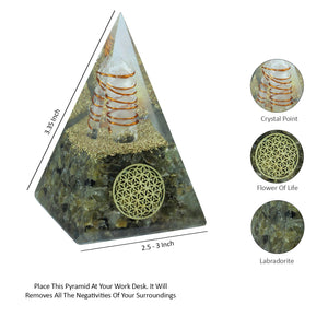 Labrdorite Crystal Pyramid For Meditation With Copper Coil
