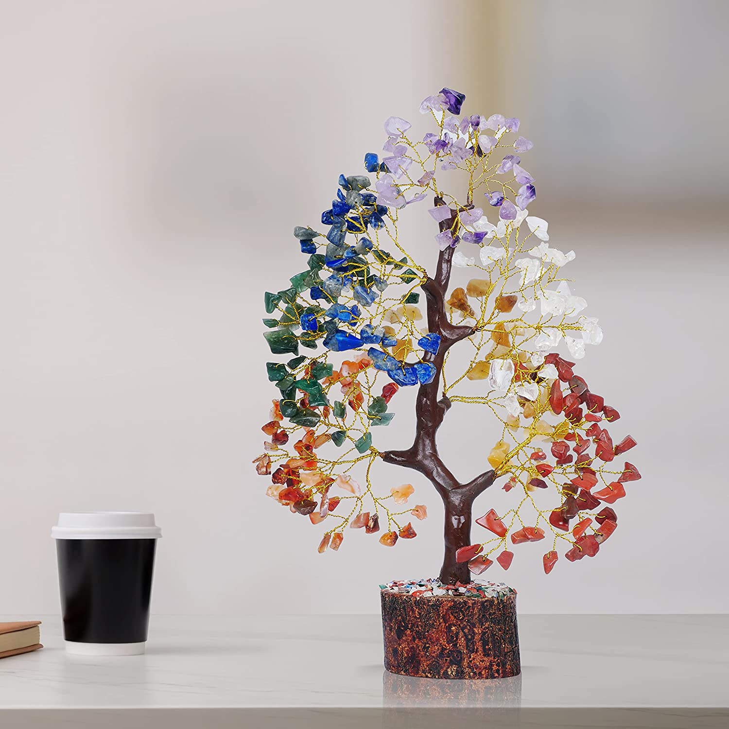 7 Chakra Crystal Tree - Feng Shui Money Tree - Reiki Gifs - Golden Wire Size: 10-12 Inch