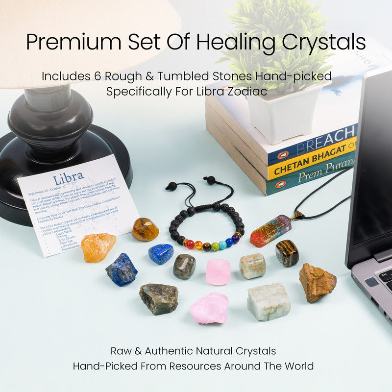 Libra Crystal Kit, Zodiac Healing Stones Gifts for Women/Men