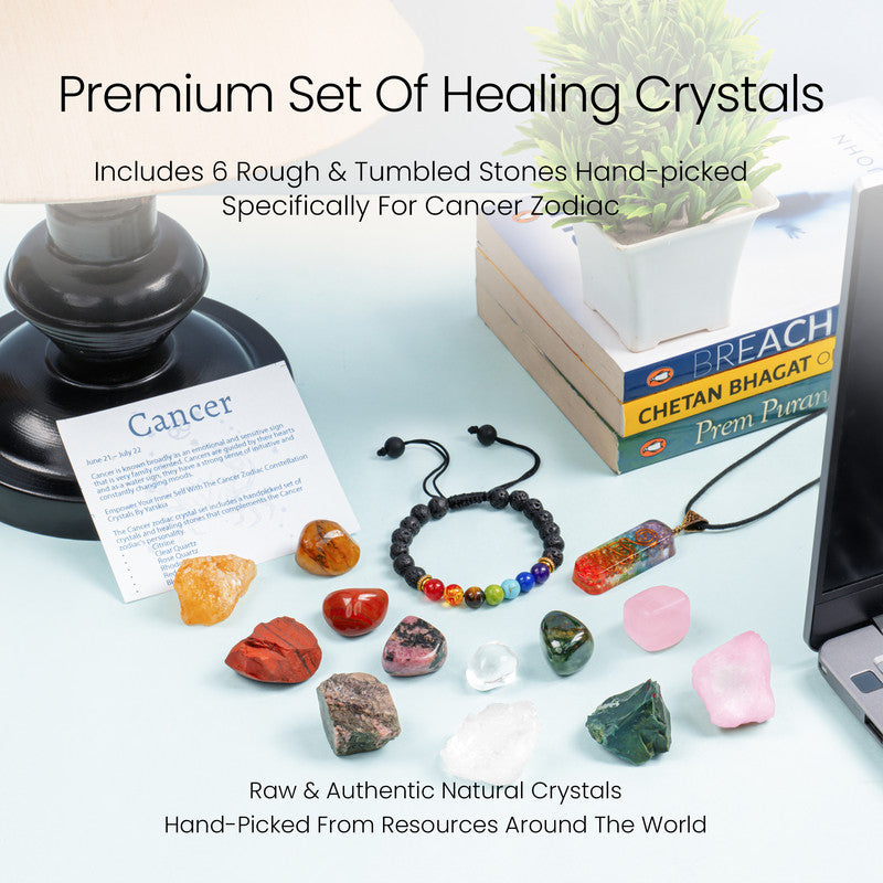 Cancer Zodiac Gift, Birthstone Healing Crystal Kit for Women/ Man