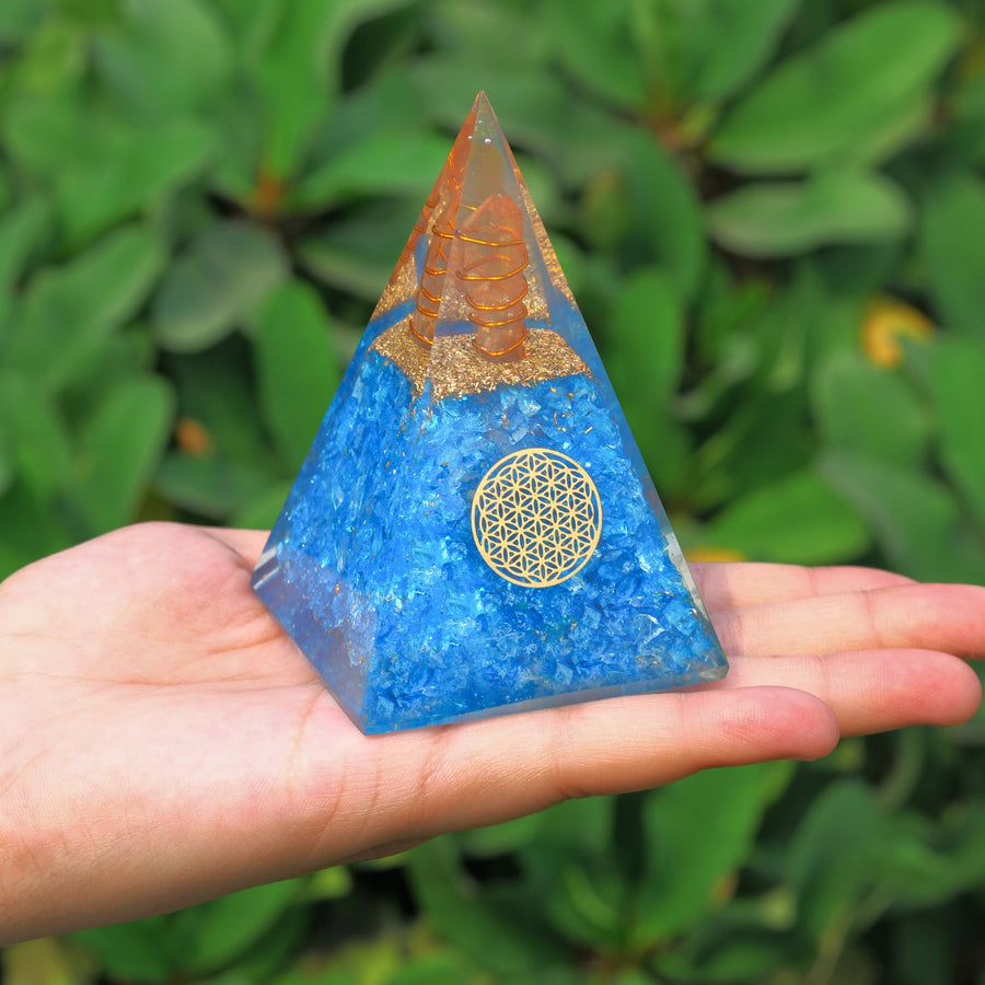 Aquamarine Healing Crystal Handmade Orgonite Pyramid For Yoga & Chakra Balancing