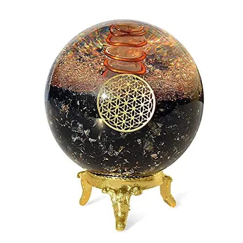 Black Tourmaline Crystal Orgonite Ball for Decor & Reiki Healing