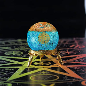 Blue Aquamarine Crystal Orgonite Ball for Decor & Reiki Healing