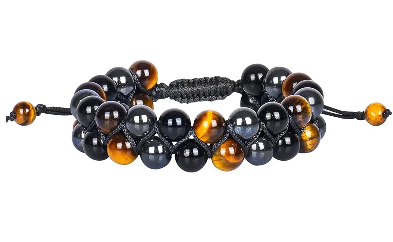 Triple Protection Bracelet - Obsidian, Hematite, Tigers Eye 8mm