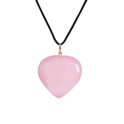 Rose Quartz Crystal Pink Heart Pendant Necklace for Women