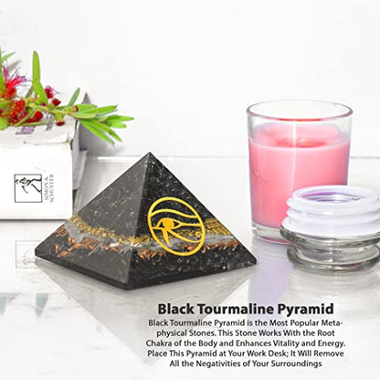 Black Tourmaline Orgonite Crystal Pyramid for Positive Energy