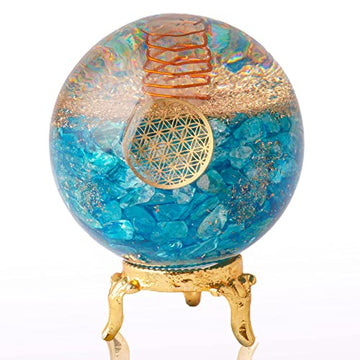 Blue Aquamarine Crystal Orgonite Ball for Decor & Reiki Healing