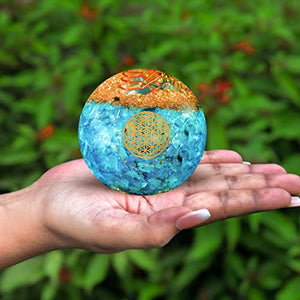 Blue Aquamarine Crystal Orgonite Ball for Decor & Reiki Healing
