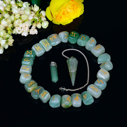 Green Jade Set Rune - Elder Futhark Rune Set - Dark Magic Stone